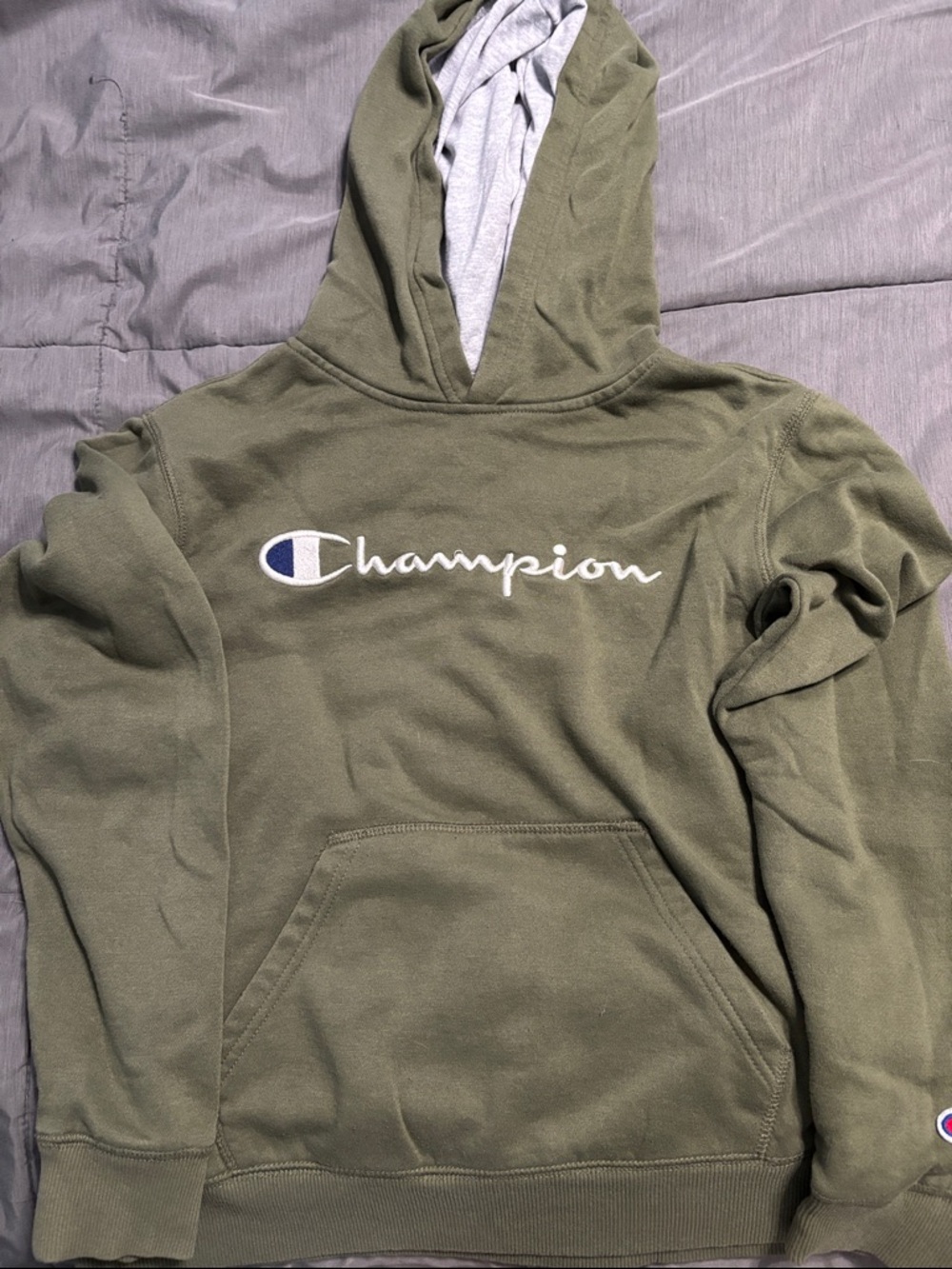 Champion Kids Olive Green Hoodie with White Script